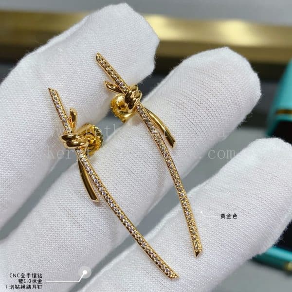 Tiffany Knot Drop Earrings in Yellow Gold/Rose Gold with Diamonds