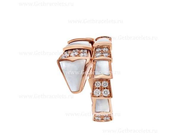 Serpenti Viper One-Coil Ring in 18K Rose Gold with Mother-of-Pearl Elements and Demi Pave Diamonds
