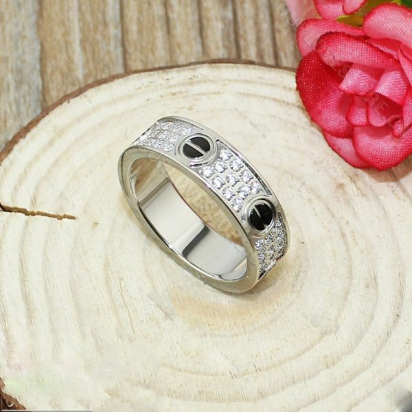 Replica Cartier Love Ring 18K White Gold Black Ceramic Paved Diamonds B4207600