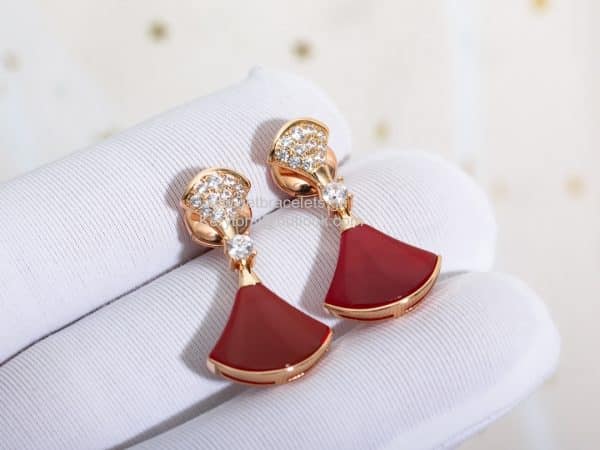 Divas Dream Earrings with Carnelian and Pave Diamonds Rose Gold Top Quality