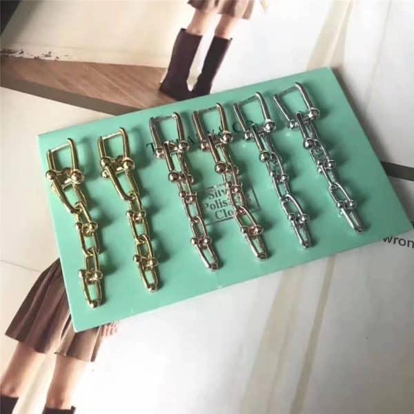 Tiffany Hardwear Interlocking Link Earrings Sterling Silver Couple Style Jewelry USA38087932/38087975