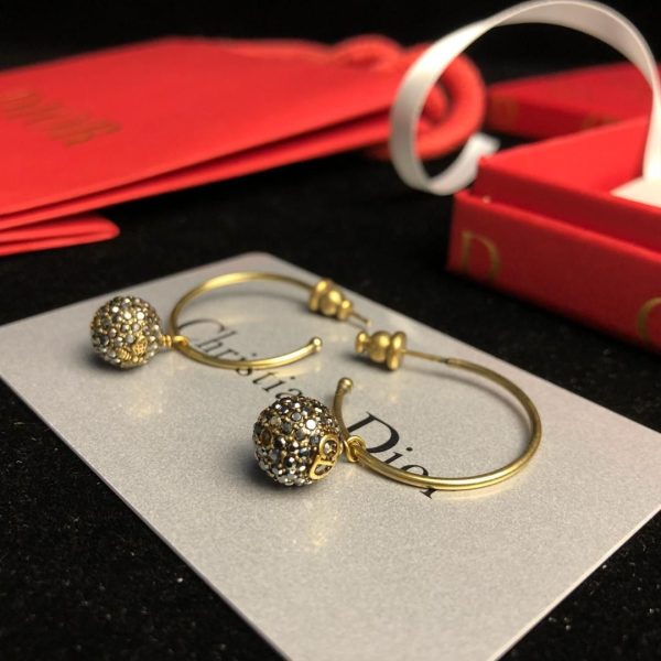 Spring Dior Tresor De Tribales Pave Diamonds Balls Pendants Females Brass CD-Bee Premium replica Hoop Earrings