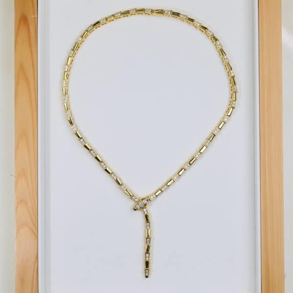 Serpenti Viper Thin Necklace with Full Pave Diamonds Rose Gold/Yellow Gold/White Gold