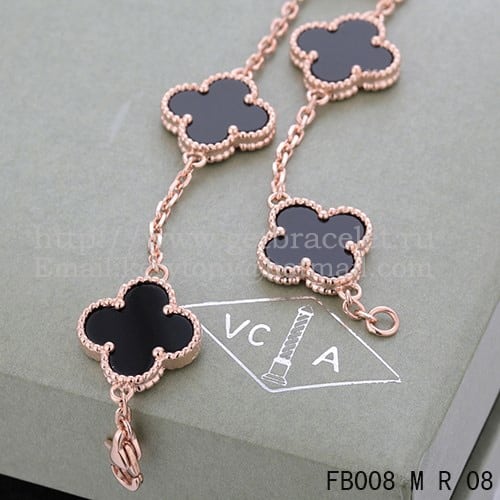 Van Cleef & Arpels Vintage Alhambra Bracelet 5 Motifs Pink Gold With Black Agate Mother Of Pearl