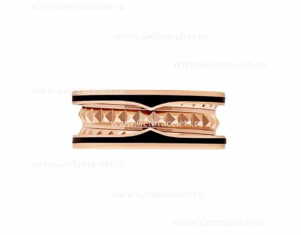 2020 New B.zero1 Rock 2-band Ring in 18kt Rose Gold with Studded Spiral and Black Ceramic Inserts on the Edges