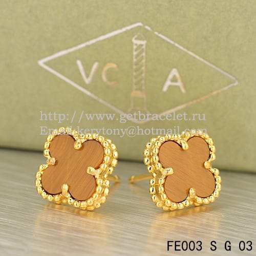 Van Cleef & Arpels Sweet Alhambra Earrings Yellow Gold With Tiger’s Eye Mother Of Pearl