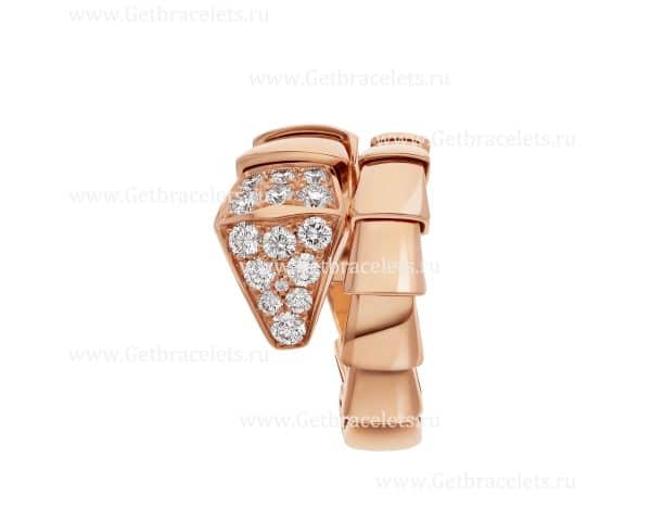 Serpenti Viper One-Coil Ring in 18K Rose Gold with Pave Diamonds