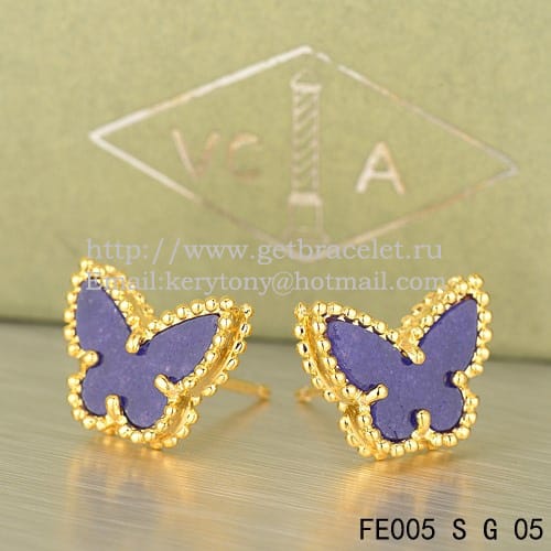 Van Cleef & Arpels Sweet Alhambra Butterfly Earrings Yellow Gold With Lapis Stone Mother Of Pearl