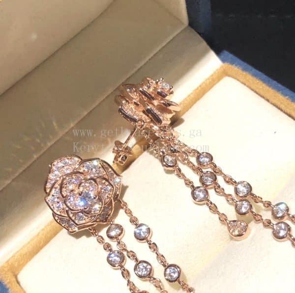 Piaget Rose Earrings With Pave Diamonds White Gol/Rose Gold