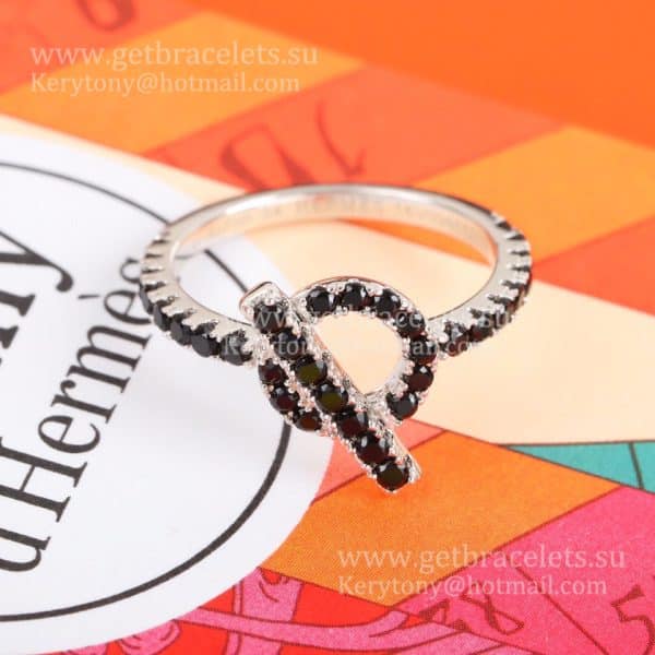 Hermes Finesse Ring with Black Spinel Gemstones White Gold Fashion Style Lady Jewelry US Sale