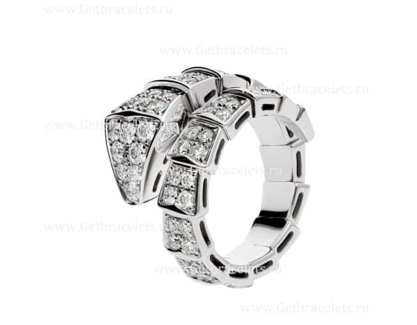 Serpenti Viper One-Coil Ring in 18K White Gold with Full Pave Diamonds