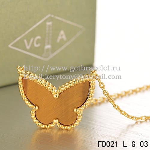 Van Cleef Arpels Lucky Alhambra Butterfly Pendant Yellow Gold With Tiger’s Eye Mother Of Pearl