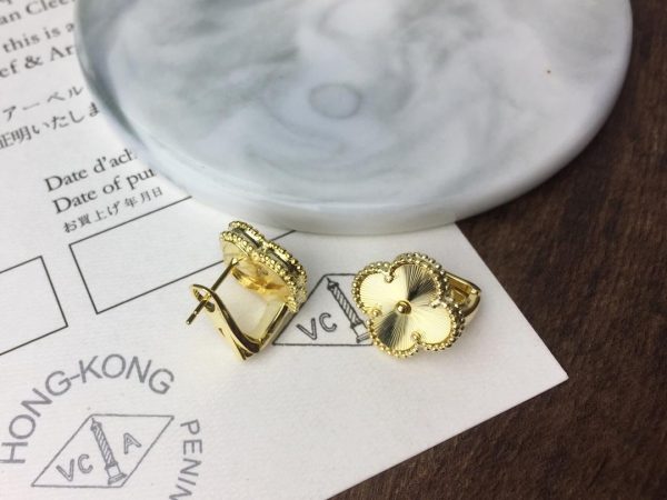 Van Cleef & Arpels Vintage Alhambra Earring Guilloche Yellow Gold