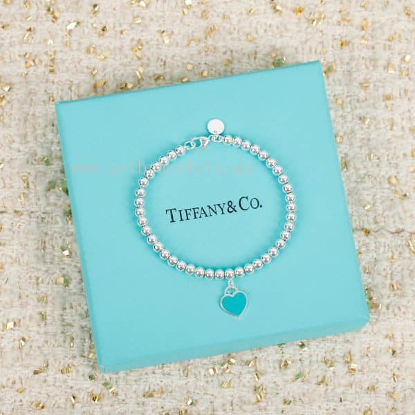 Return to Tiffany Pink/Red/Blue Tag Bead Bracelet in Silver 4 mm