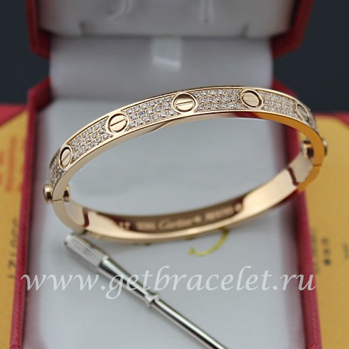 Copy Cartier Love Bracelet Paved Diamonds Pink Gold N6036916