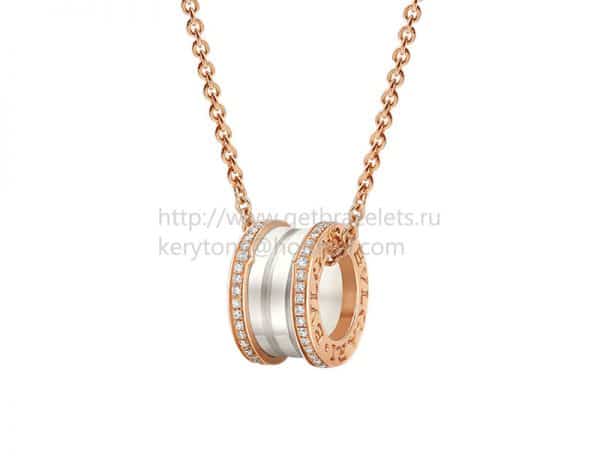 B.zero1 Necklace Pink Gold White Ceramic with Pave Diamonds Pendant