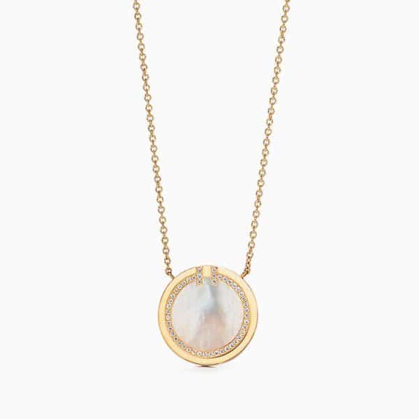 Women’s Latest Style Tiffany Double T Diamonds Circle Mother-Of-Pearl Pendant Silver Necklace