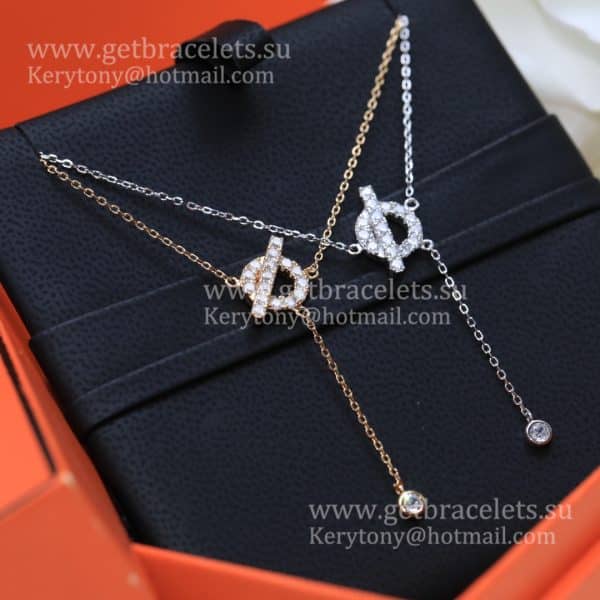 Good Price Hermes Finesse Lariat Necklace With Diamonds Rose Gold/Silver