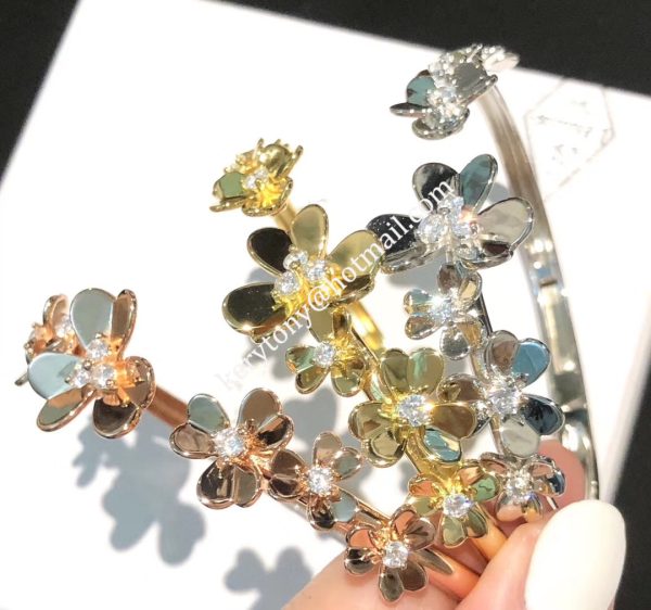 New Van Cleef Arpels Frivole Bracelet 7 Flowers Yellow Gold/White Gold/Rose Gold With Diamond Replica