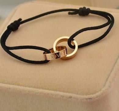 Cartier Double Ring Love Bracelet Yellow Gold Black Rope