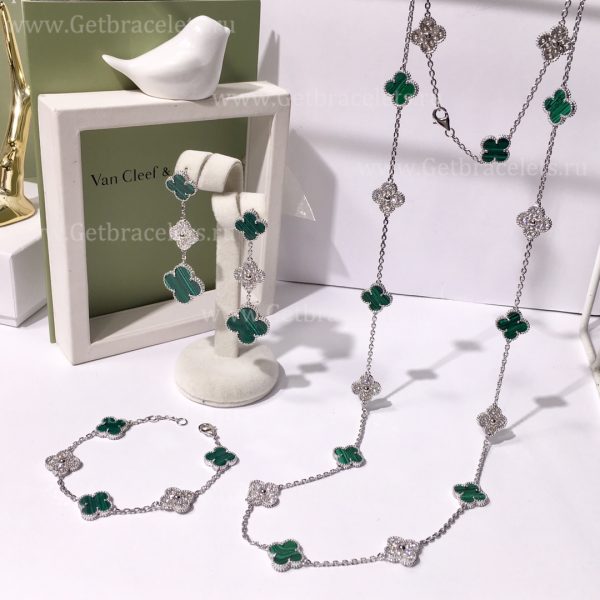 Replica Van Cleef Arpels Vintage Alhambra With Diamonds Malachite Set (3pcs)