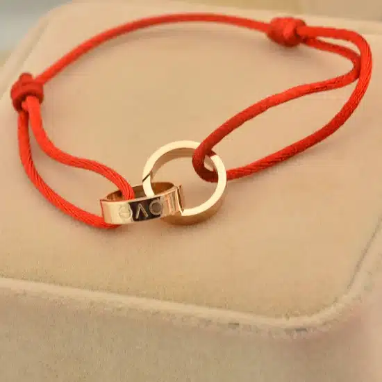 Cartier Double Ring Love Bracelet Yellow Gold Red Rope