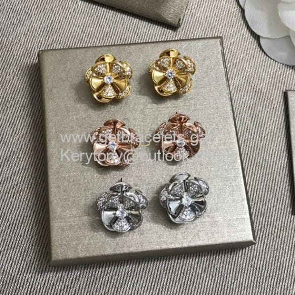 Divas Dream Flower Earrings With Diamonds White Gold-Yellow Gold-Rose Gold Premium replica