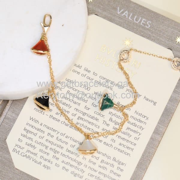 Divas Dream Yellow Gold Bracelet with Malachite-Carnelian-Mother of Pearl and Onyx Copy