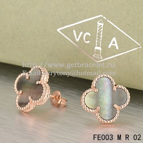Van Cleef & Arpels Sweet Alhambra Earrings Pink Gold With Gray Mother Of Pearl