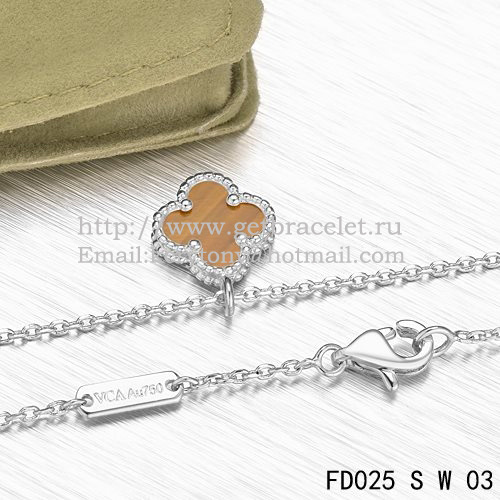 Van Cleef & Arpels Sweet Alhambra Pendant White Gold With Tiger’s Eye Mother Of Pearl 9mm