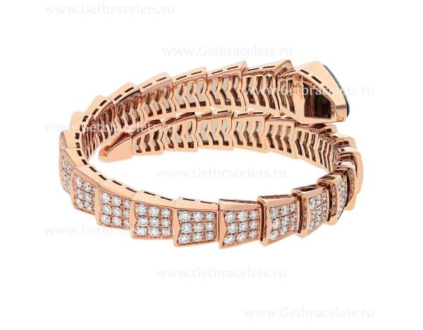 Serpenti Viper One-Coil Bracelet in 18K Rose Gold set with Full Pave Diamonds and an Onyx Element on the Head