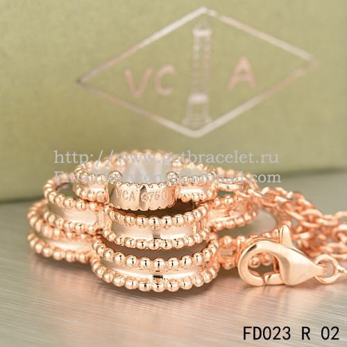 Van Cleef & Arpels Magic Alhambra Necklace Pink Gold 6 Motifs With White Gray Mother Of Pearl