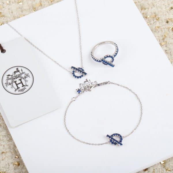 Hermes Finesse Bracelet with Blue Spinel Gemstones White Gold Price Online Replica