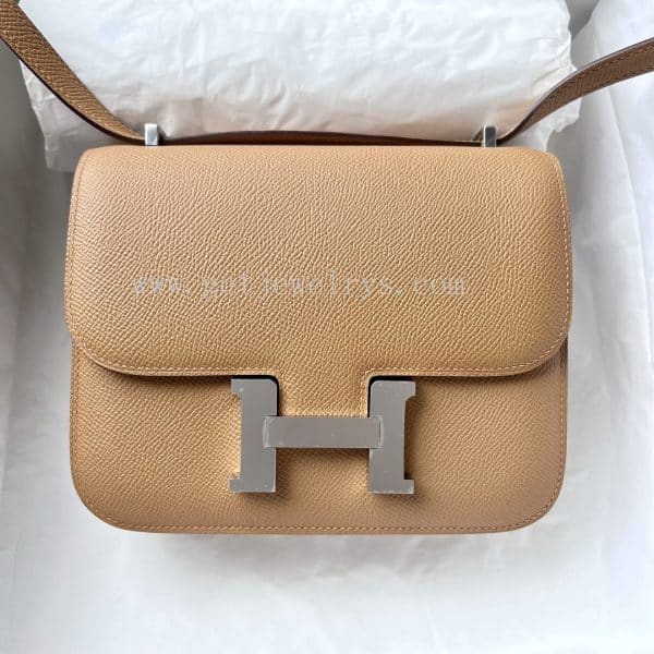Handmade Hermes Constance 18cm In Epsom Calfskin Milk Tea With Silver