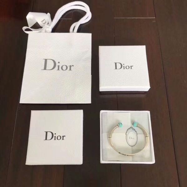 2018 Unique Style Dior J??ADIOR Unisex Retro Silver Logo Pattern Turquoise Green Open Adjustable Premium replica Bracelet