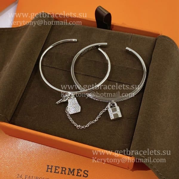 Hermes Lock and Key Bracelet With Diamonds Rose Gold/White Gold 2021 Classic