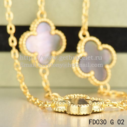 Van Cleef & Arpels Vintage Alhambra Necklace Yellow Gold 10 Motifs With Gray Mother Of Pearl
