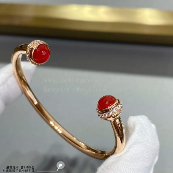 Piaget Possession Open Bangle Bracelet Carnelian Cabochons/Malachite Cabochons With Diamonds Rose Gold