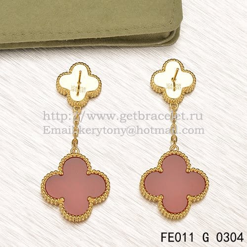 Van Cleef & Arpels Magic Alhambra Earrings Yellow Gold With Tiger’s Eye Carnelian