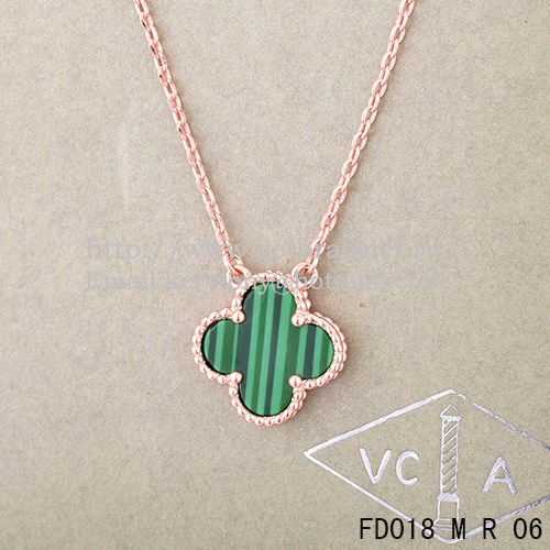 Van Cleef & Arpels Vintage Alhambra Pendant Pink Gold With Malachite Mother Of Pearl 15mm