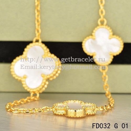Van Cleef & Arpels Magic Alhambra Necklace Yellow Gold 16 Motifs With White Mother Of Pearl