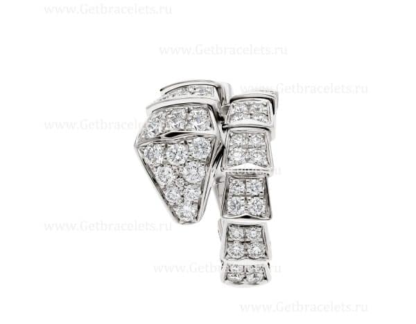 Serpenti Viper One-Coil Ring in 18K White Gold with Full Pave Diamonds
