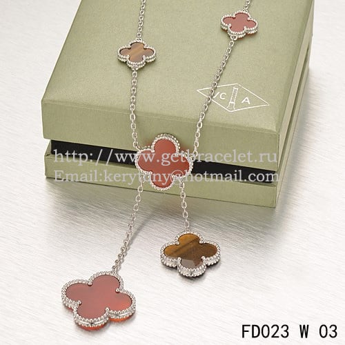 Van Cleef & Arpels Magic Alhambra Necklace White Gold 6 Motifs With Tiger’s Eye Onyx Mother Of Pearl