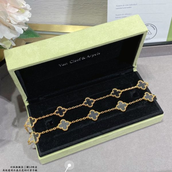 Van Cleef & Arpels Vintage Alhambra Rock Crystal Yellow Gold/Rose Gold Bracelet