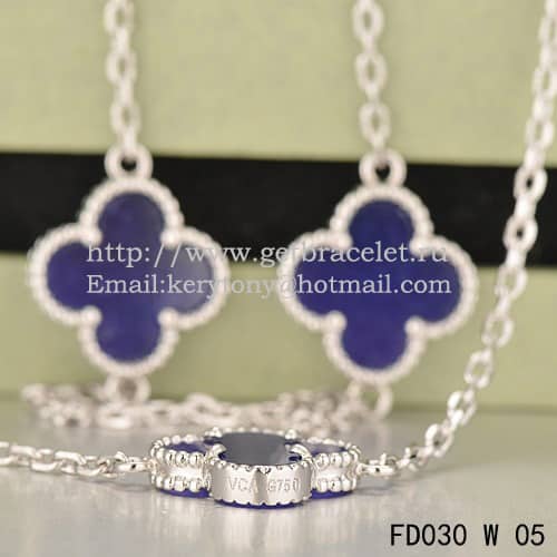 Van Cleef & Arpels Vintage Alhambra Necklace White Gold 10 Motifs With Lapis Stone Mother Of Pearl
