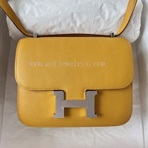 Handmade Hermes Constance 18cm In Epsom Calfskin Amber Yellow With Silver