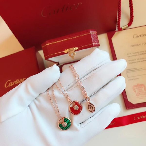 Amulette de Cartier Malachite Diamond Necklack in Yellow Gold, White Gold and Pink Gold