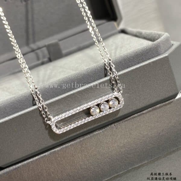 Messika Move Pave For Her Diamond Double Chain Necklace White Gold/Rose Gold