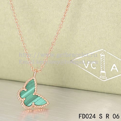 Van Cleef Arpels Lucky Alhambra Butterfly Necklace Pink Gold With Malachite Mother Of Pearl