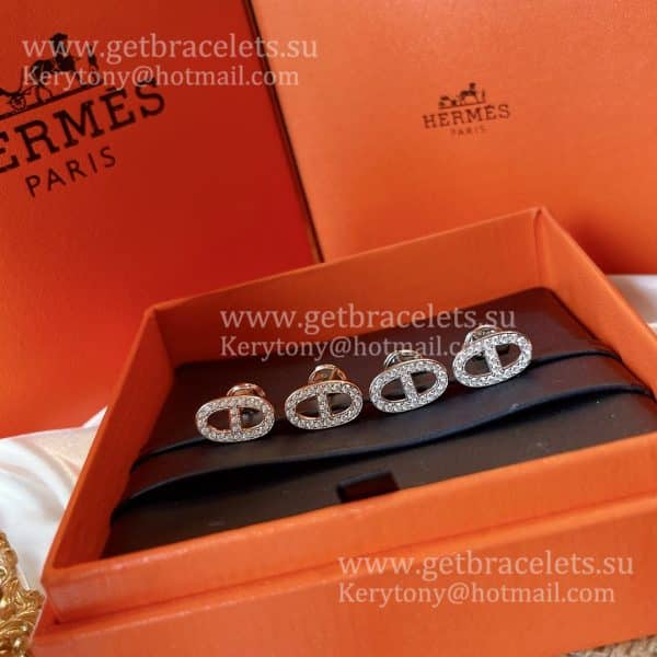 Wholesale Hermes Chaine D’Ancre Earrings With Pave Diamonds Rose Gold/White Gold